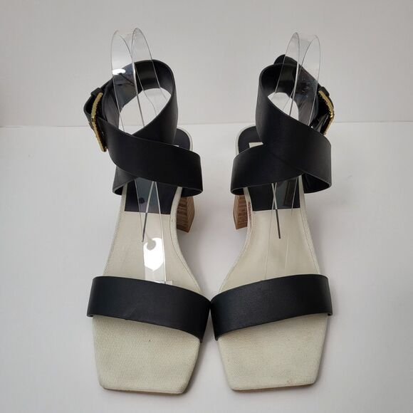 DOLCE VITA Paytin Sandals Womens 7.5 Black White Ankle Strap Square Toe Heels - Picture 3 of 11